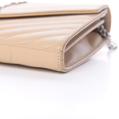 Saint Laurent Grain De Poudre Matelasse Chevron Monogram Chain Wallet Nude Powder 10 of 12