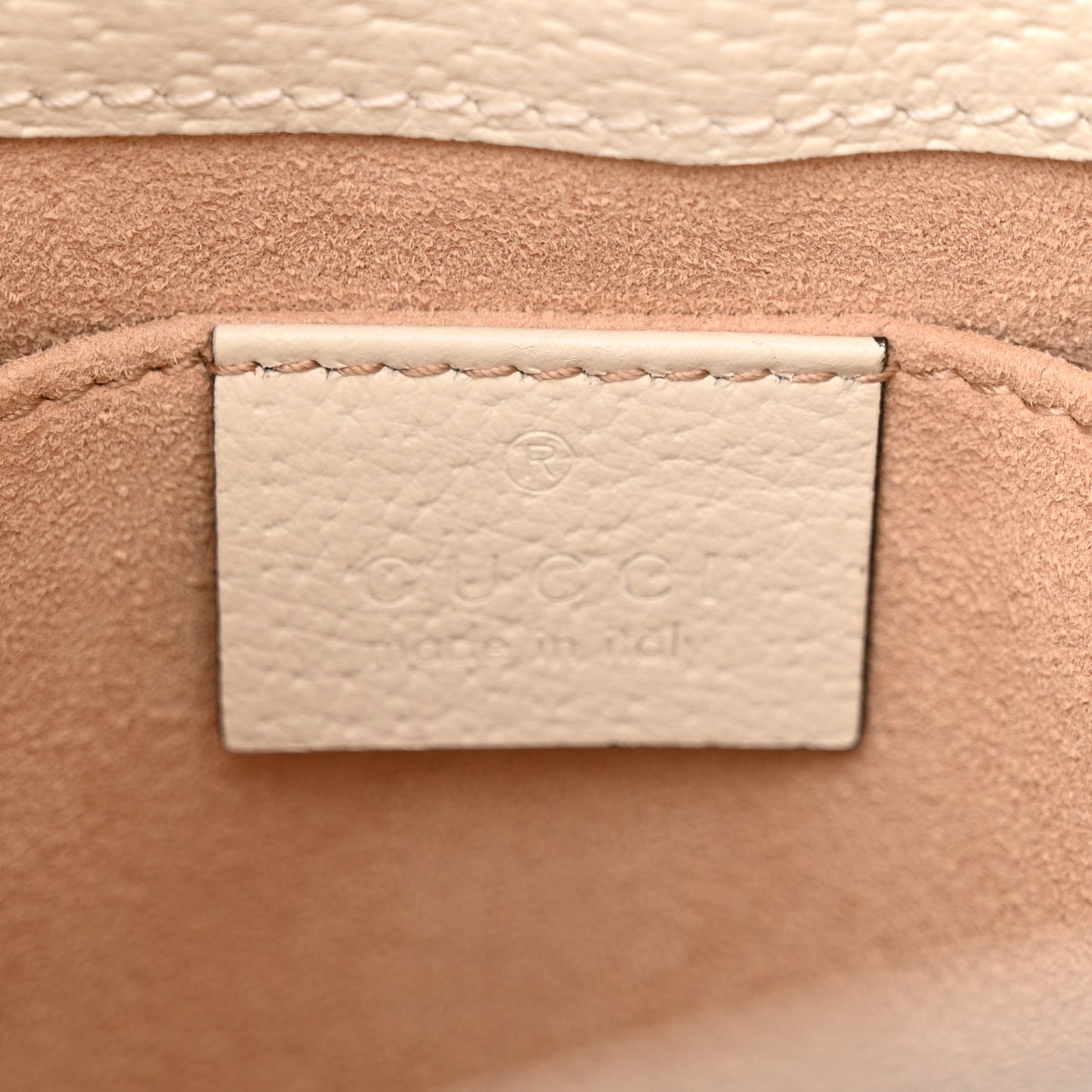 Glazed Textured Calfskin Web Small Ophidia Bucket Bag Mystic White