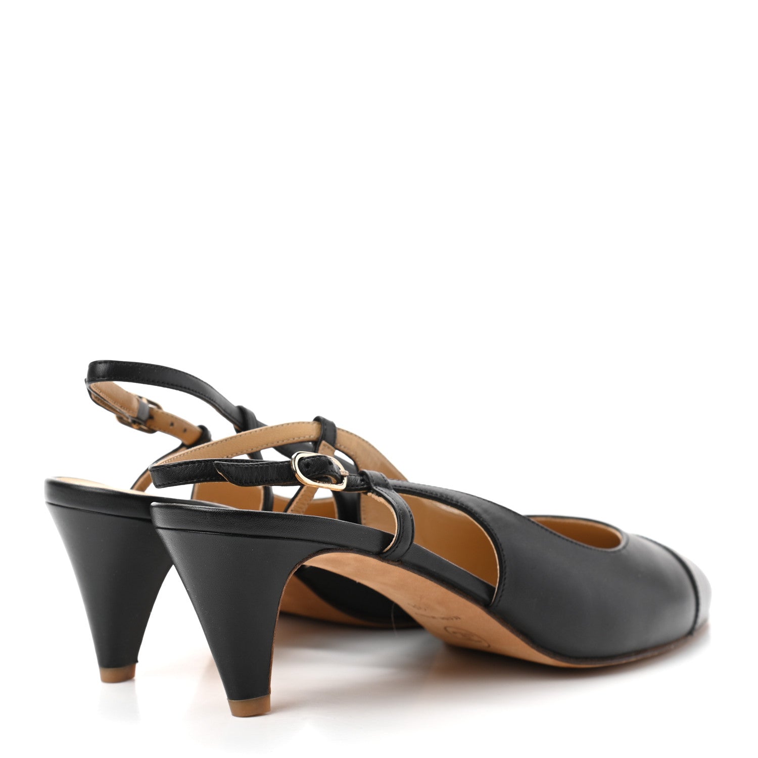 Chanel Calfskin Embossed Cap Toe CC Slingback Pumps 38 Black 4 of 10