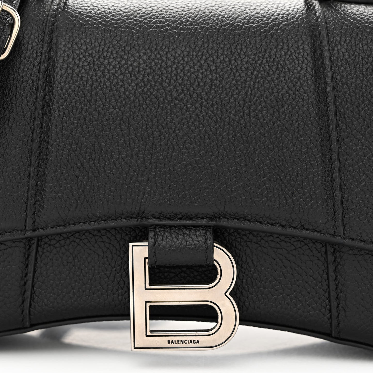 Grained Calfskin Hourglass Top Handle Bag XS Black