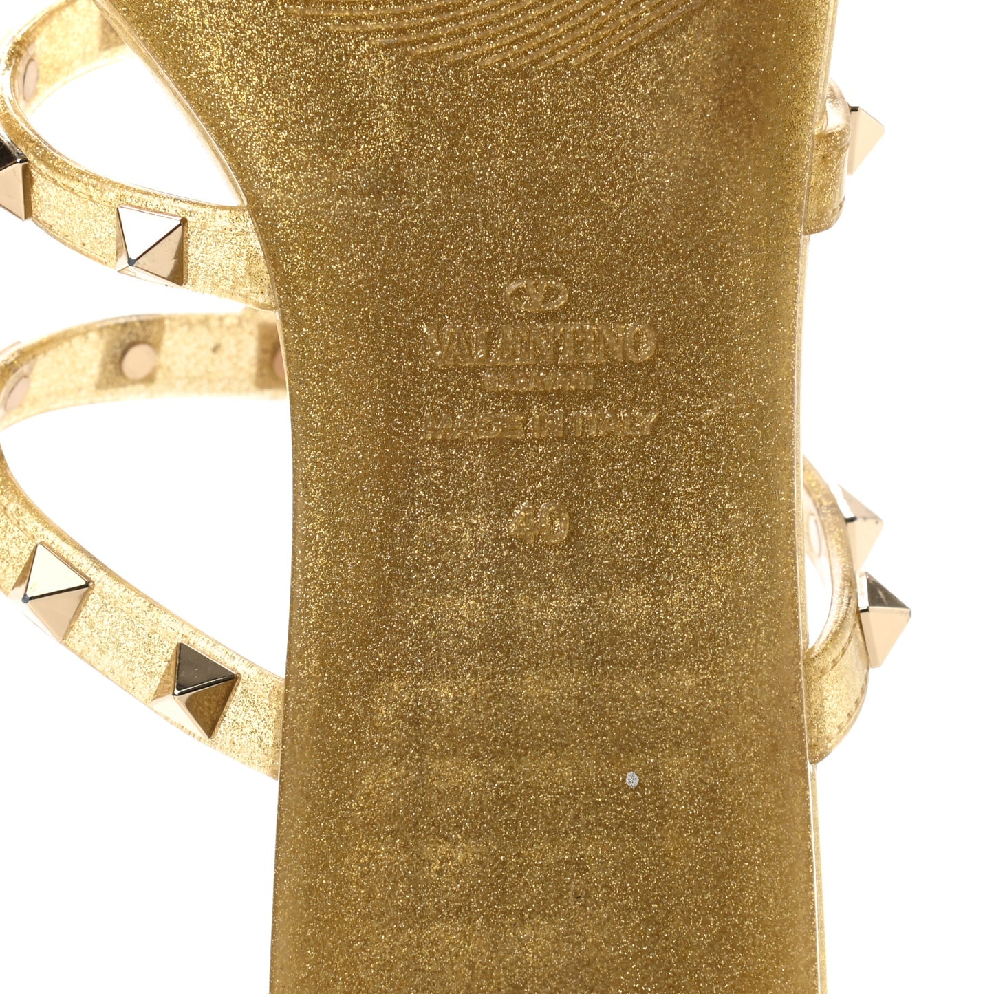 PVC Jelly Glitter Rockstud Caged Flat Thong Sandals 40 Oro