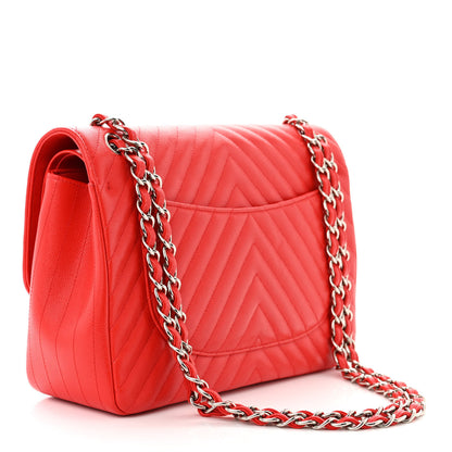 Chanel Caviar Chevron Quilted Jumbo Double Flap Red 3 of 11