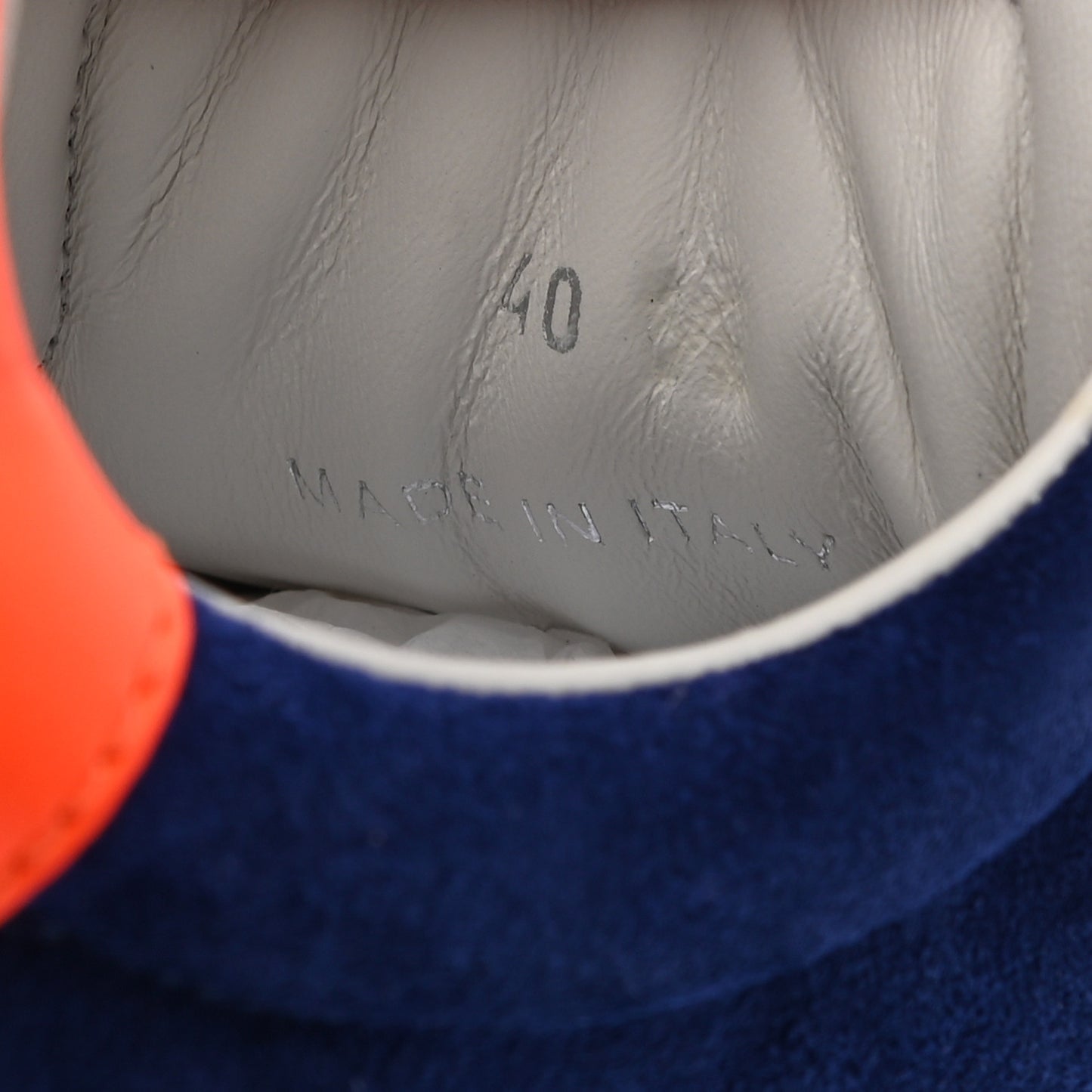 Suede Calfskin Diamond Low Top Sneaker 40 Cobalt Neon Orange