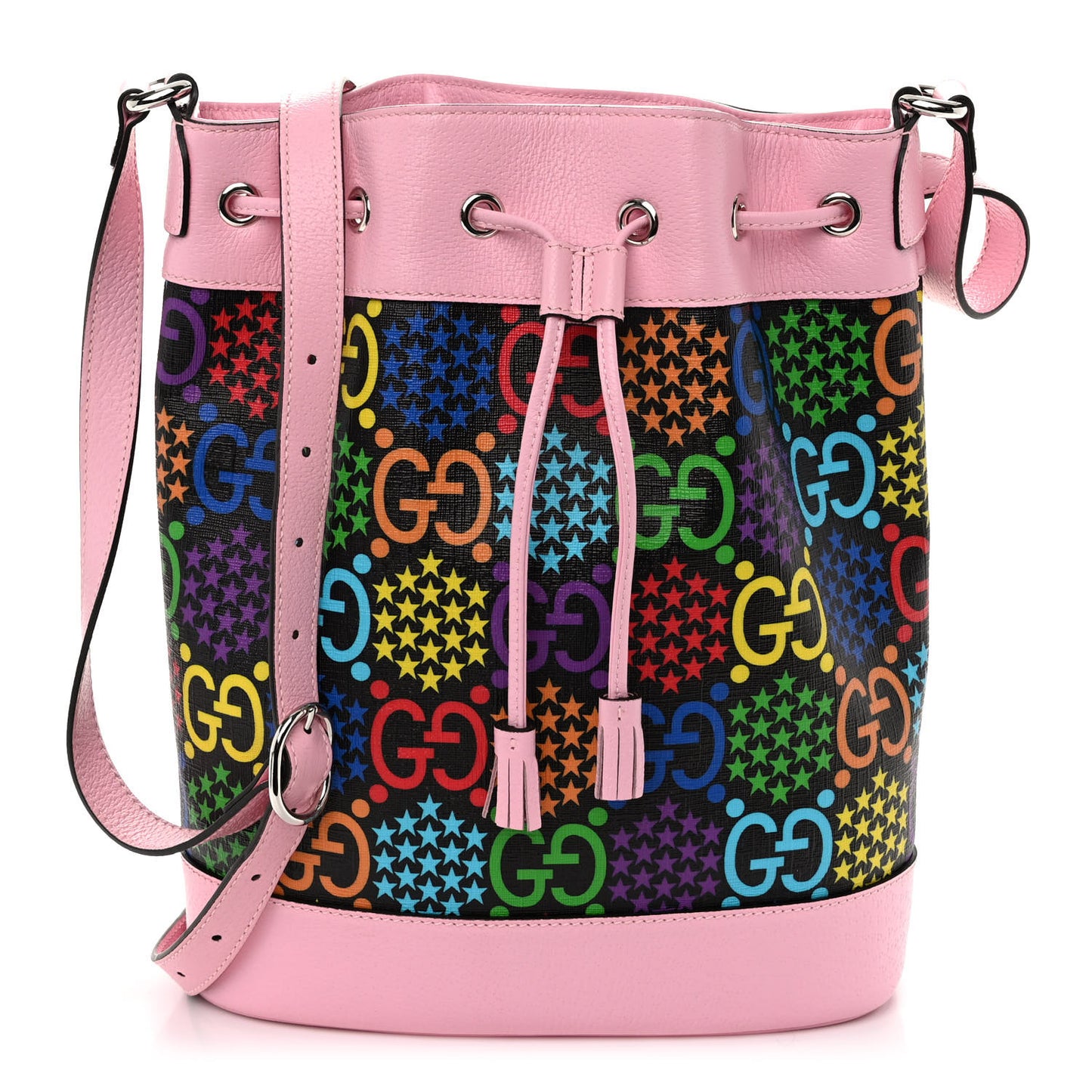 GG Supreme Monogram Psychedelic Bucket Bag Black Multicolor Sugar Pink