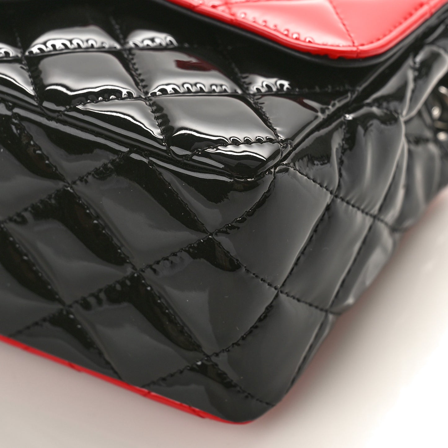 Patent Calfskin Quilted Bi-Color Mini Rectangular Flap Black Red