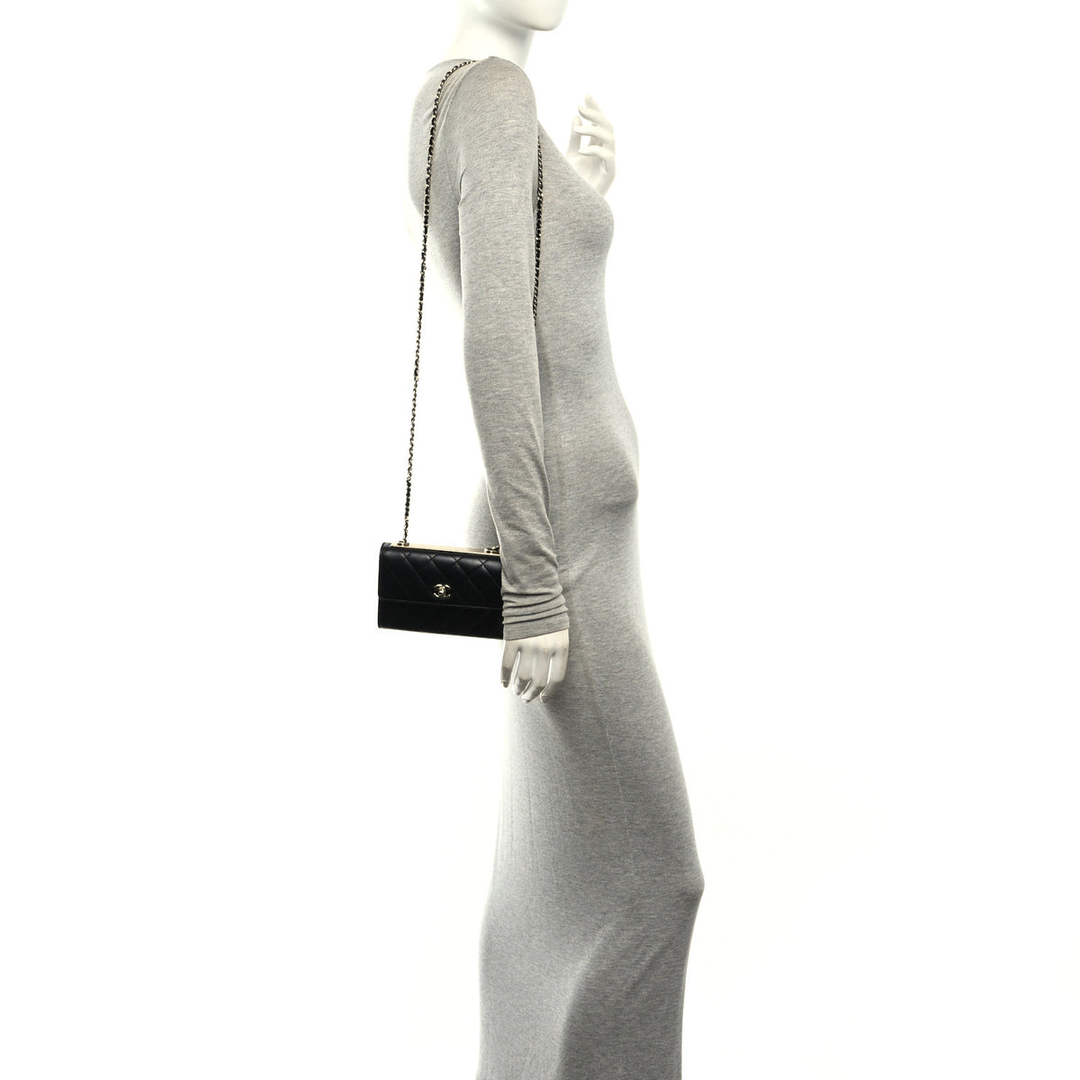 Lambskin Quilted Trendy CC Chain Clutch WOC Black