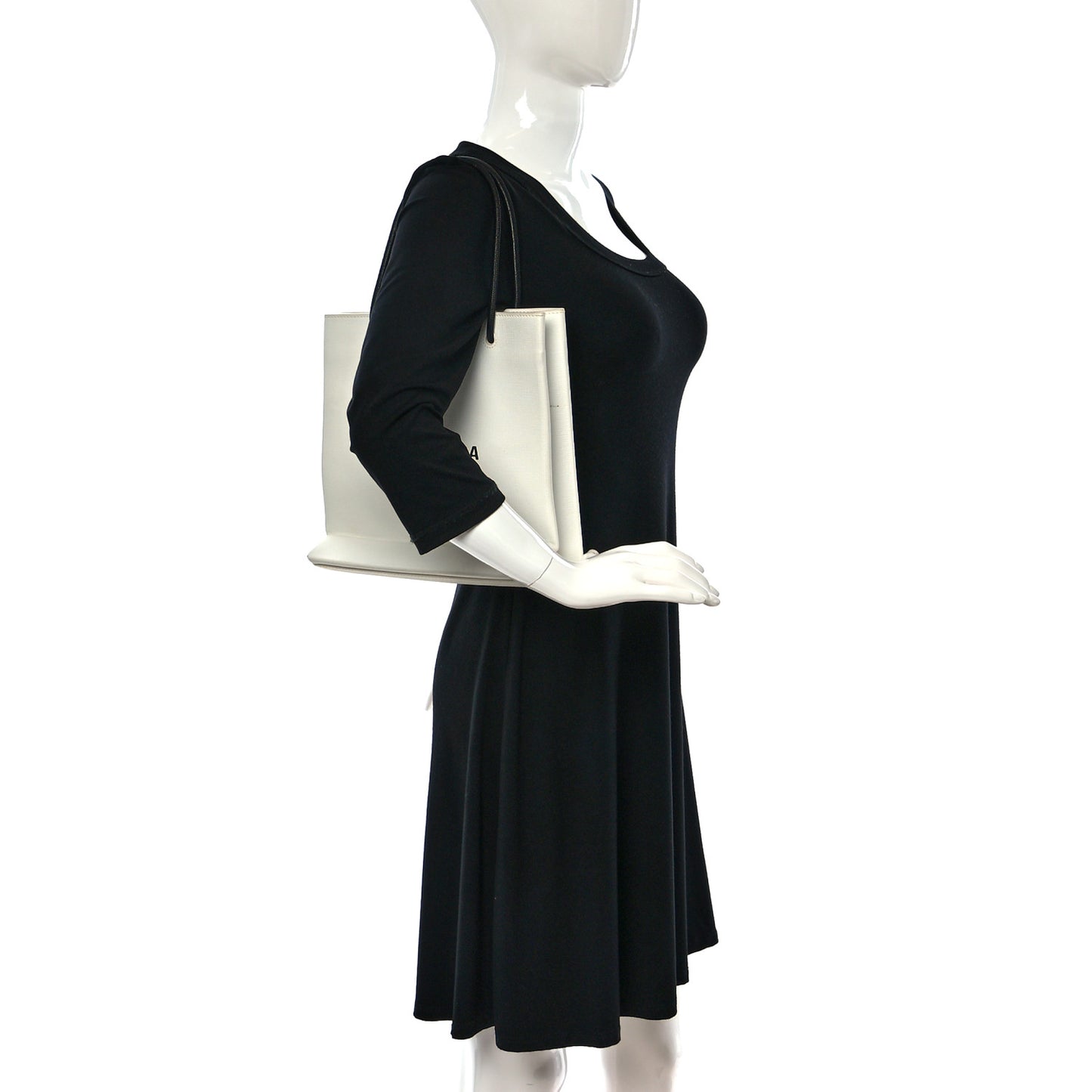 Calfskin Small Logo North South Shopping Tote White