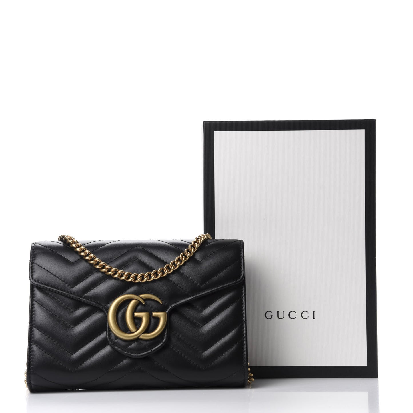 Calfskin Matelasse GG Marmont Chain Wallet Black