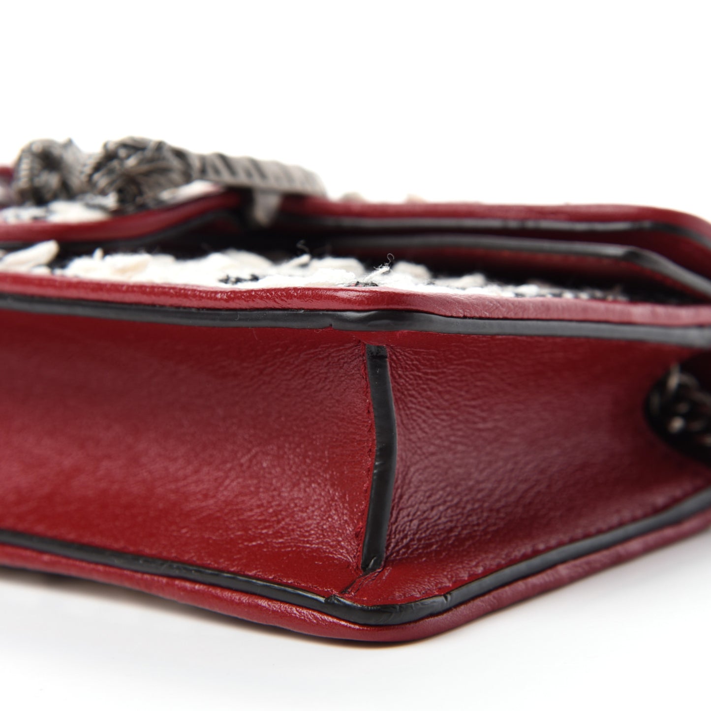 Tweed GG Monogram Super Mini Dionysus Shoulder Bag White Black Romantic Cherry