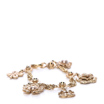 Chanel Crystal Pearl Camellia CC Charm Bracelet Gold 1 of 5