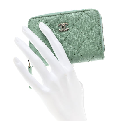 Chanel Caviar Quilted Zip Around Coin Purse Wallet Light Green 2 of 8