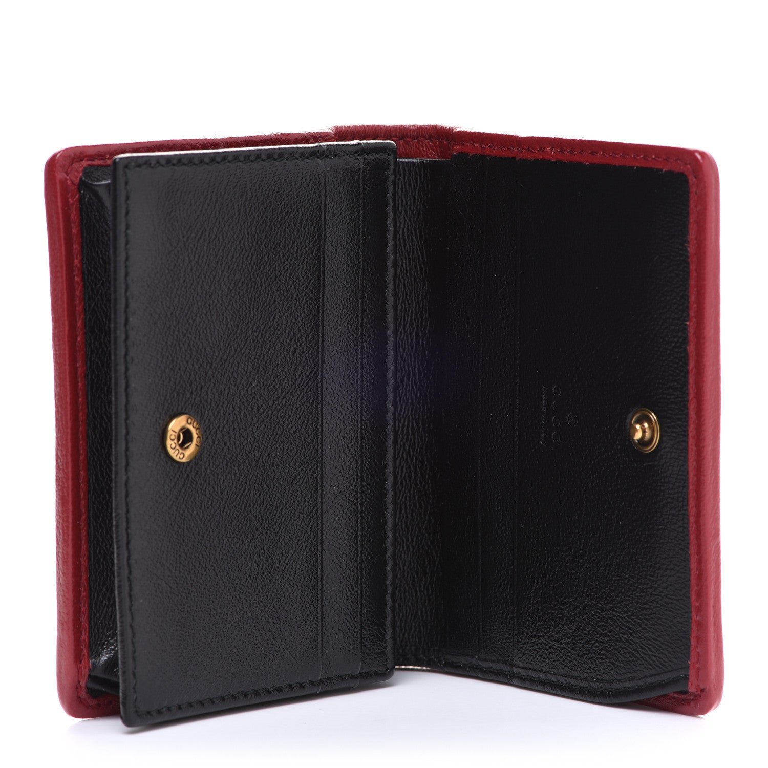 Gucci Vintage Effect Calfskin Matelasse Diagonal Torchon GG Marmont Card Case Wallet Black Romantic Cherry 5 of 8