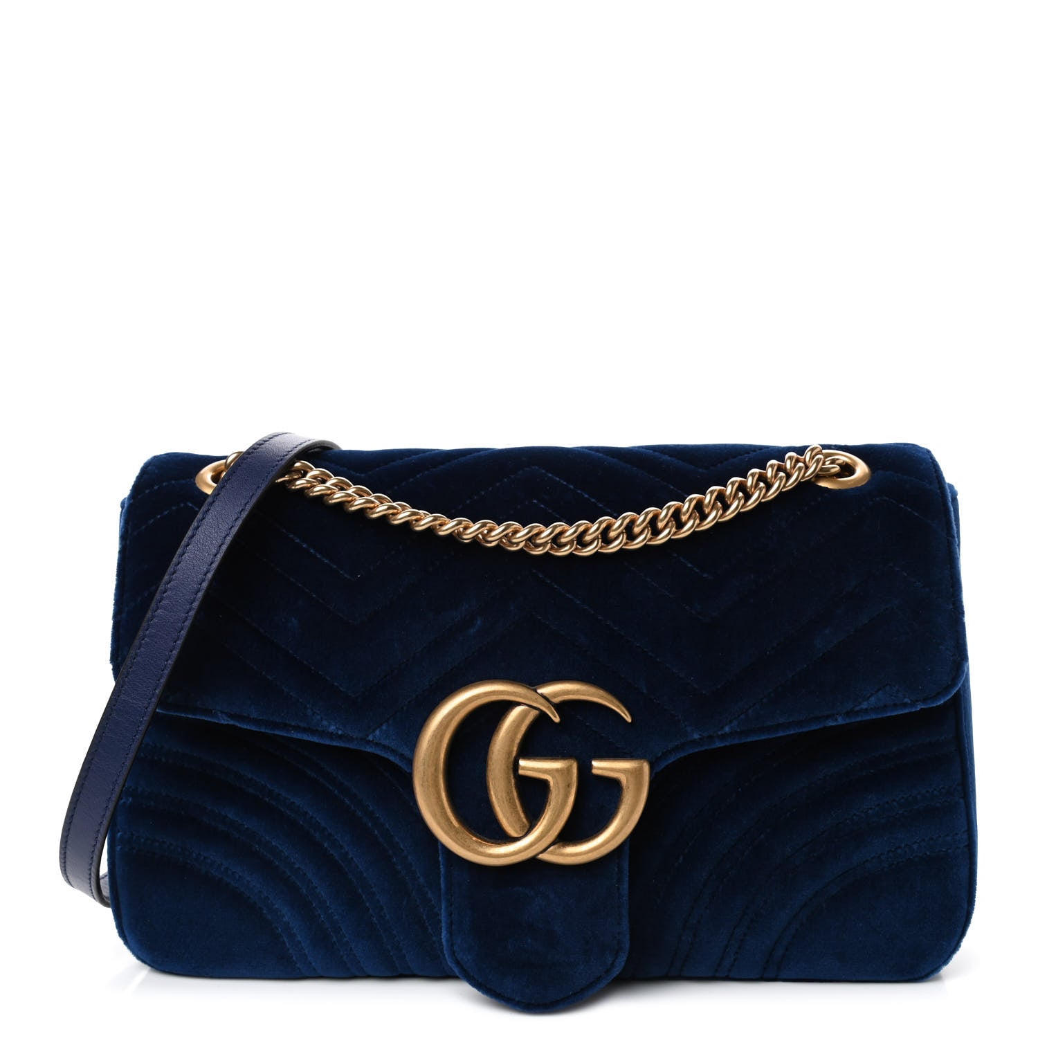 Gucci Velvet Matelasse Medium GG Marmont Shoulder Bag Cobalt Blue 1 of 4