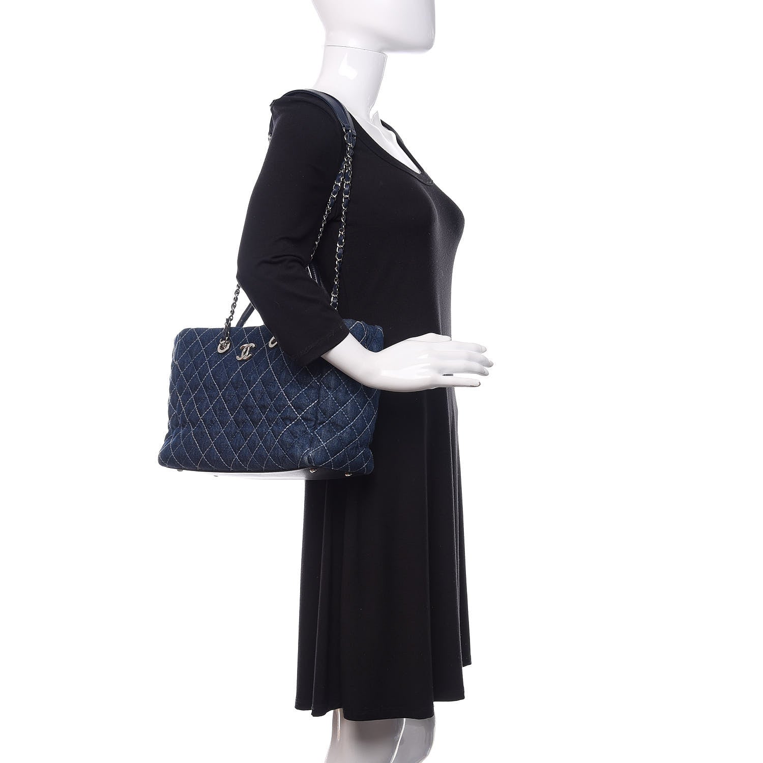 Chanel Denim Quilted Medium Coco Handle Shopping Tote Blue 2 of 12