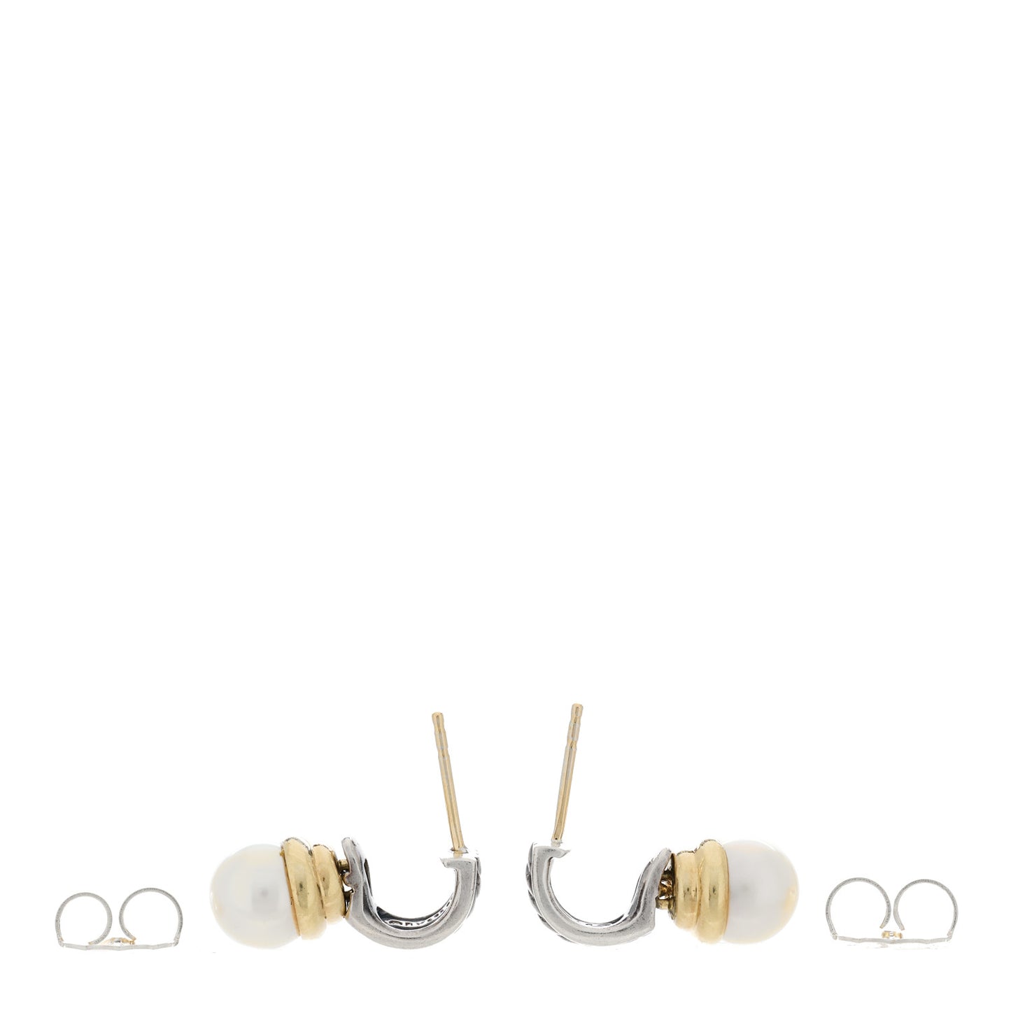 Sterling Silver 14K Yellow Gold Pearl Cable Drop Earrings