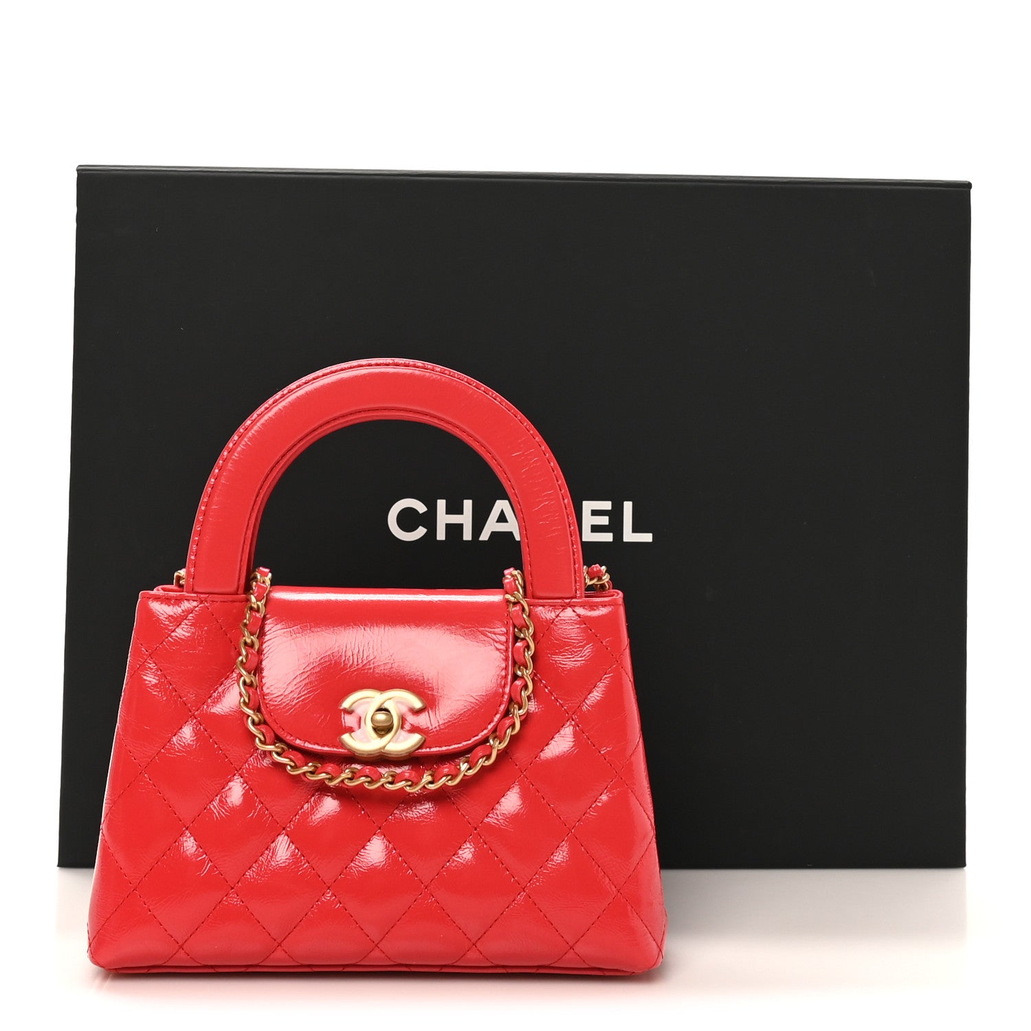 Chanel Shiny Aged Calfskin Quilted Nano Kelly Shopper Dark Red 11 of 11