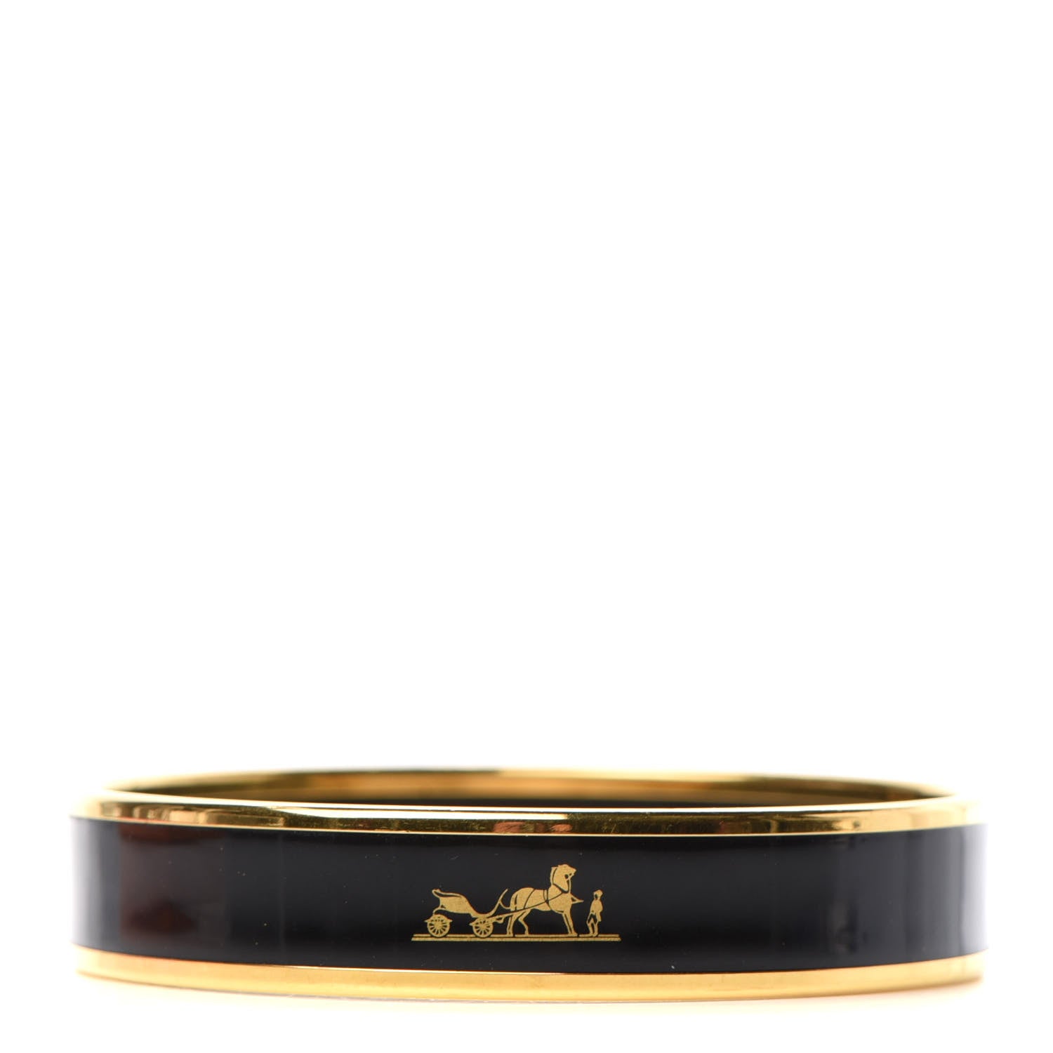 Hermes Enamel Printed Medium Caleche Bracelet 62 Black 1 of 6