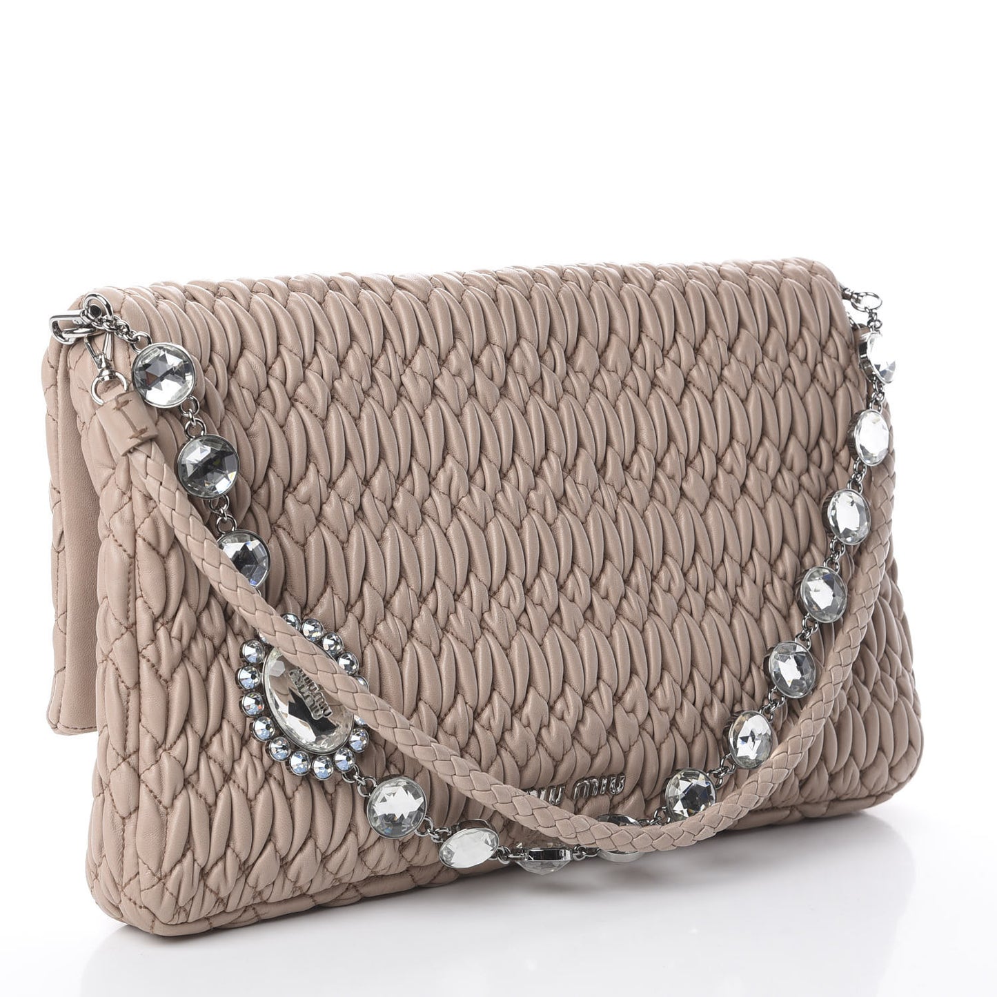 Nappa Matelasse Crystal Flap Clutch Cammeo