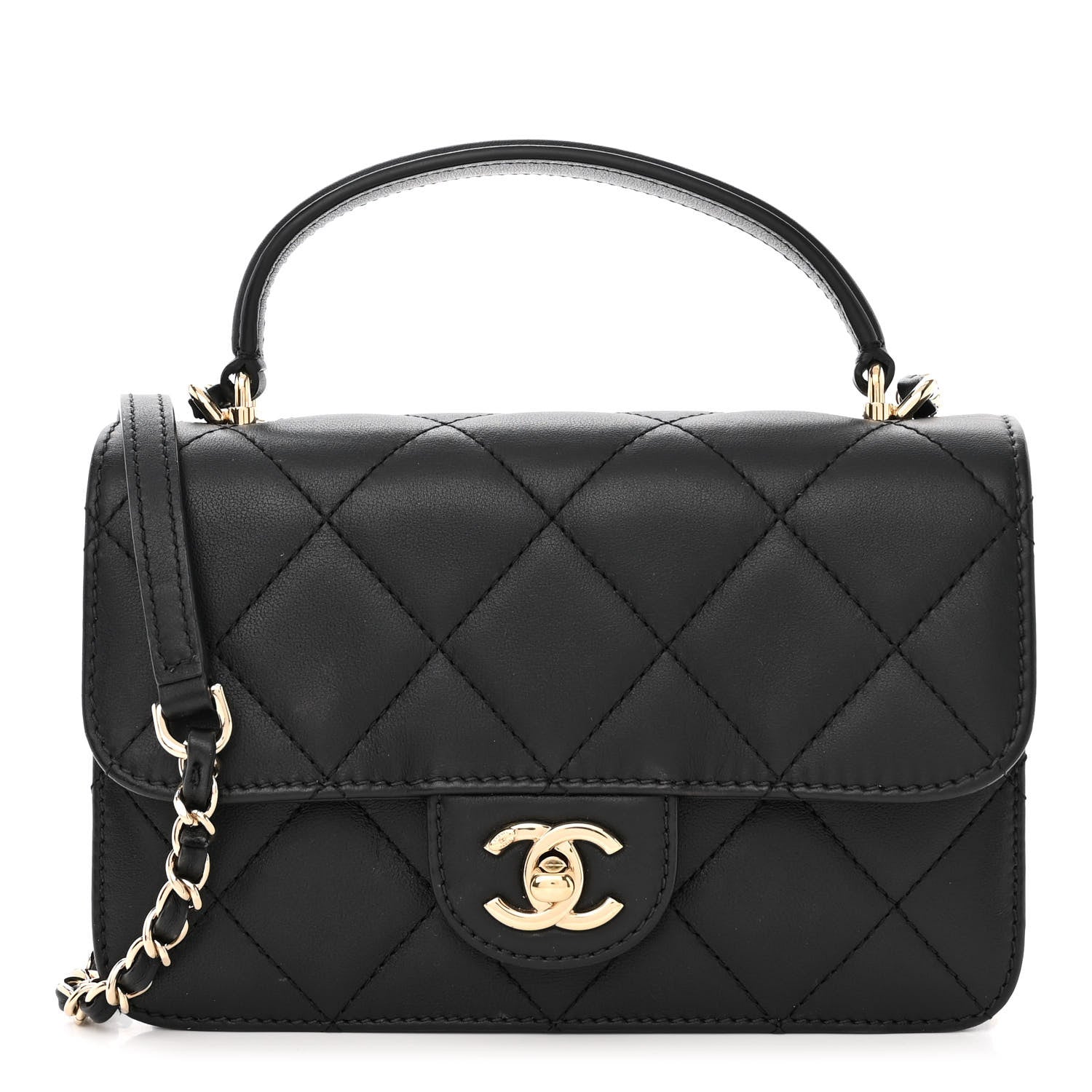 Chanel Calfskin Quilted Small Top Handle Flap Black 1 of 15
