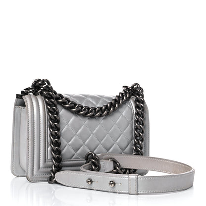 Chanel Metallic Calfskin Quilted Small Boy Flap Silver 3 of 17