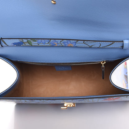Gucci Calfskin New Flora Medium Sylvie Top Handle Bag Azure 6 of 8
