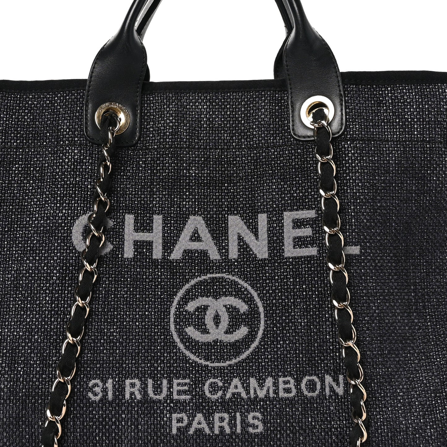 Woven Straw Raffia Medium Deauville Tote Black