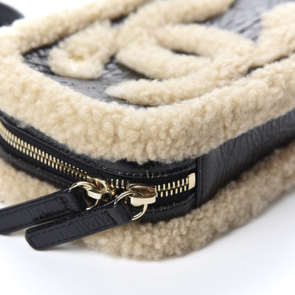 Chanel Shiny Crumpled Sheepskin Shearling Waist Bag Black Beige 6 of 11