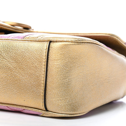 Gucci Metallic Calfskin Matelasse Small GG Marmont Shoulder Bag Gold Pink 7 of 9