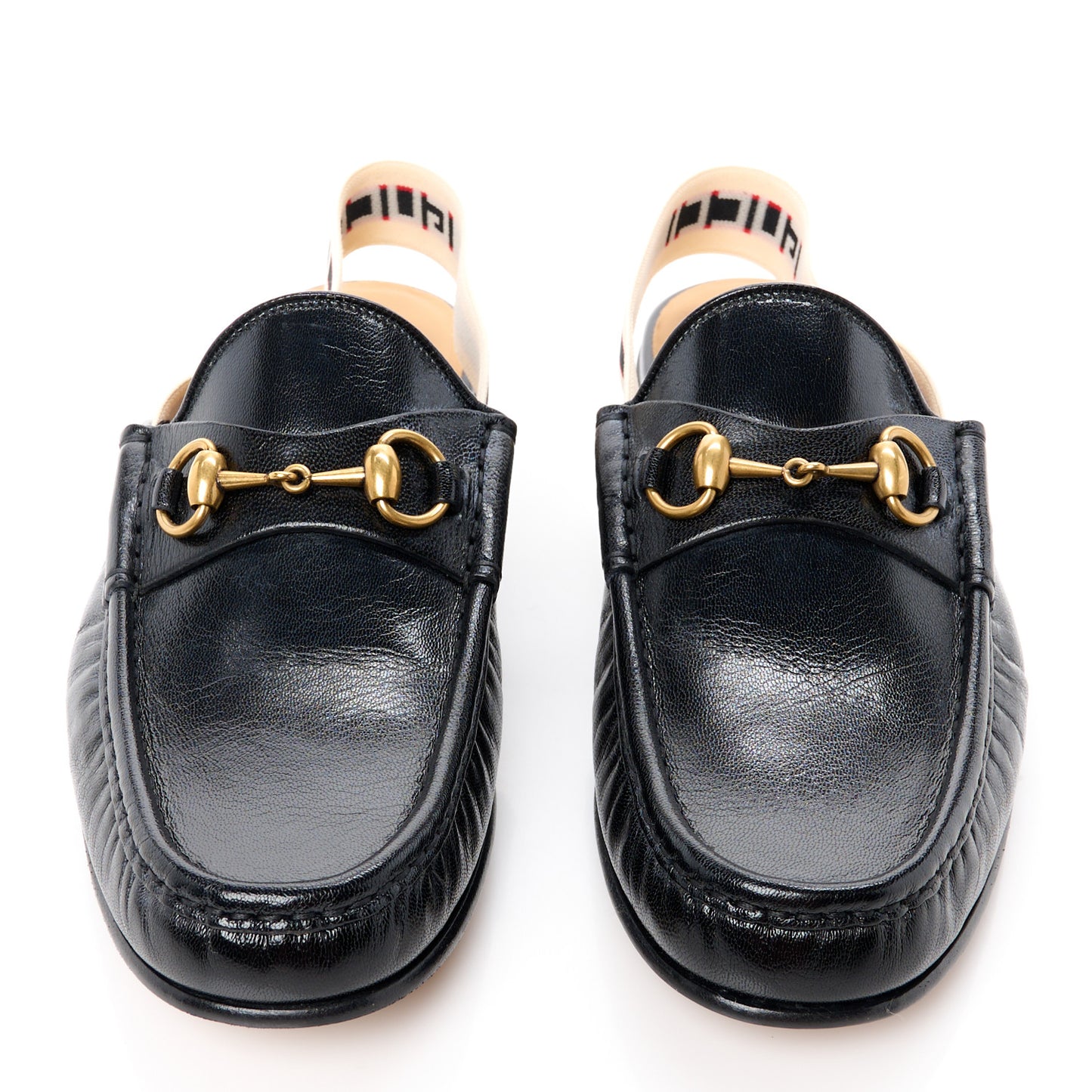 Goatskin Stripe Mens Horsebit Slingback Slippers 9 Black