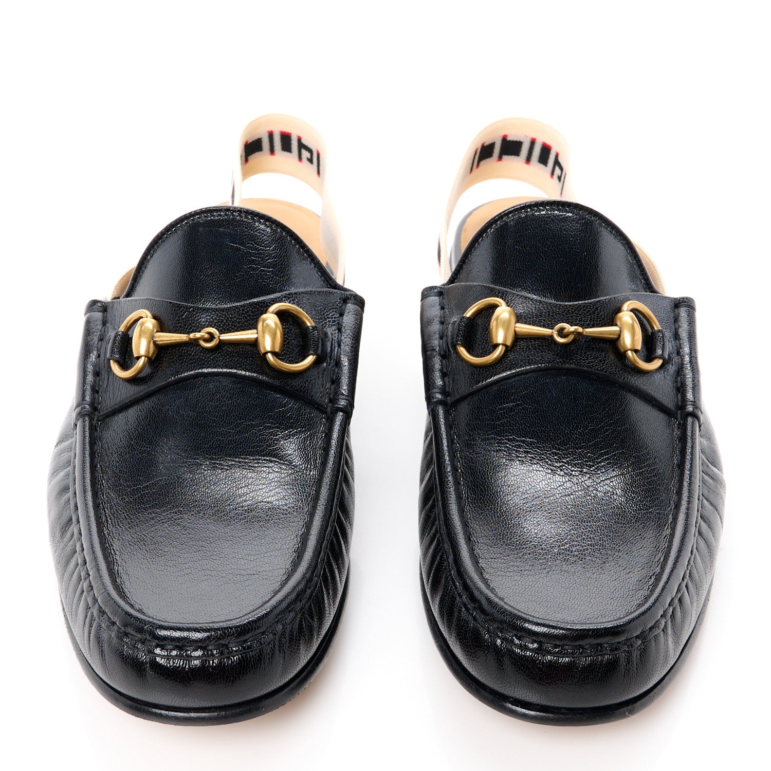 Gucci Goatskin Stripe Mens Horsebit Slingback Slippers 9 Black 2 of 10