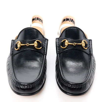 Gucci Goatskin Stripe Mens Horsebit Slingback Slippers 9 Black 2 of 10
