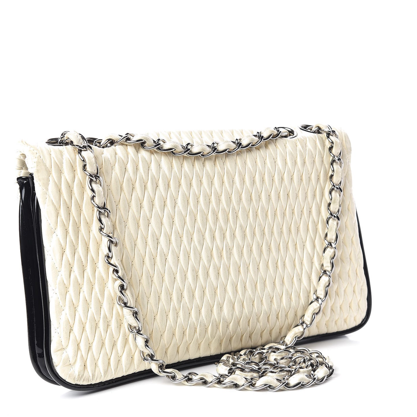 Vinyl Lambskin Quilted Shoulder Flap Beige Black