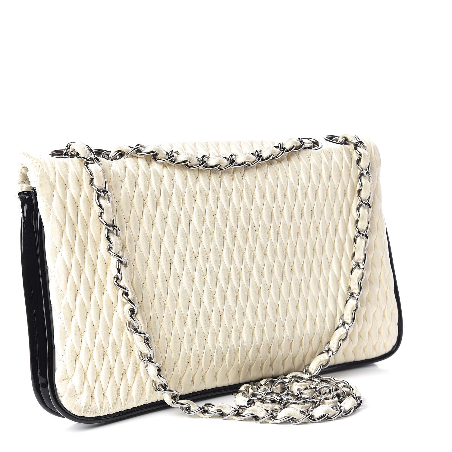 Chanel Vinyl Lambskin Quilted Shoulder Flap Beige Black 3 of 16