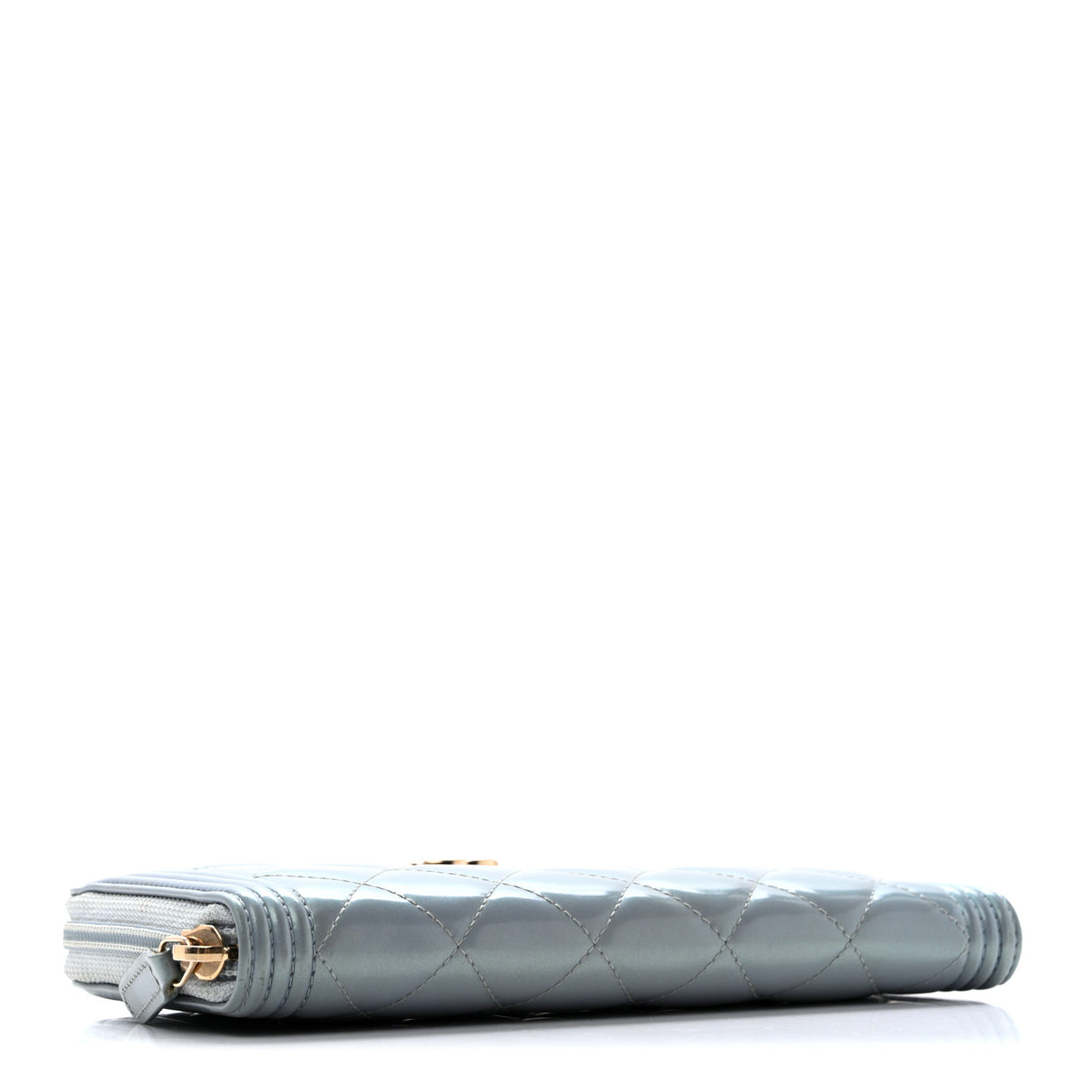 Metallic Patent Quilted Boy Zip Around Wallet Light Blue