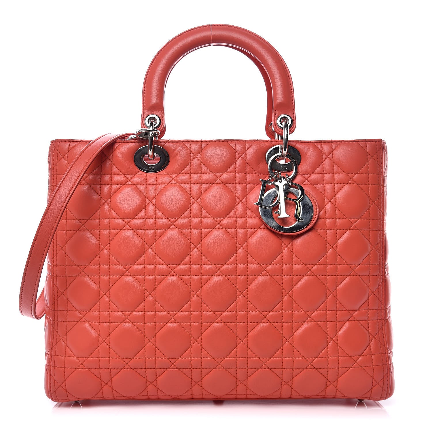 Christian Dior Lambskin Cannage Large Lady Dior Coral 1 of 15