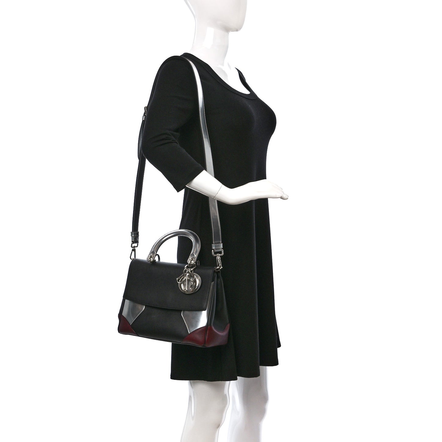 Metallic Patent Smooth Calfskin Small Tri-Color Be Dior Flap Black Silver