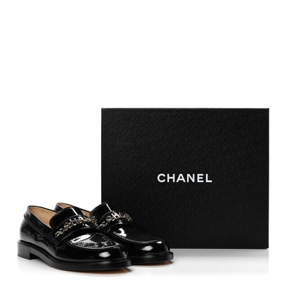 Chanel Shiny Calfskin Logo Loafers 38.5 Black 10 of 10
