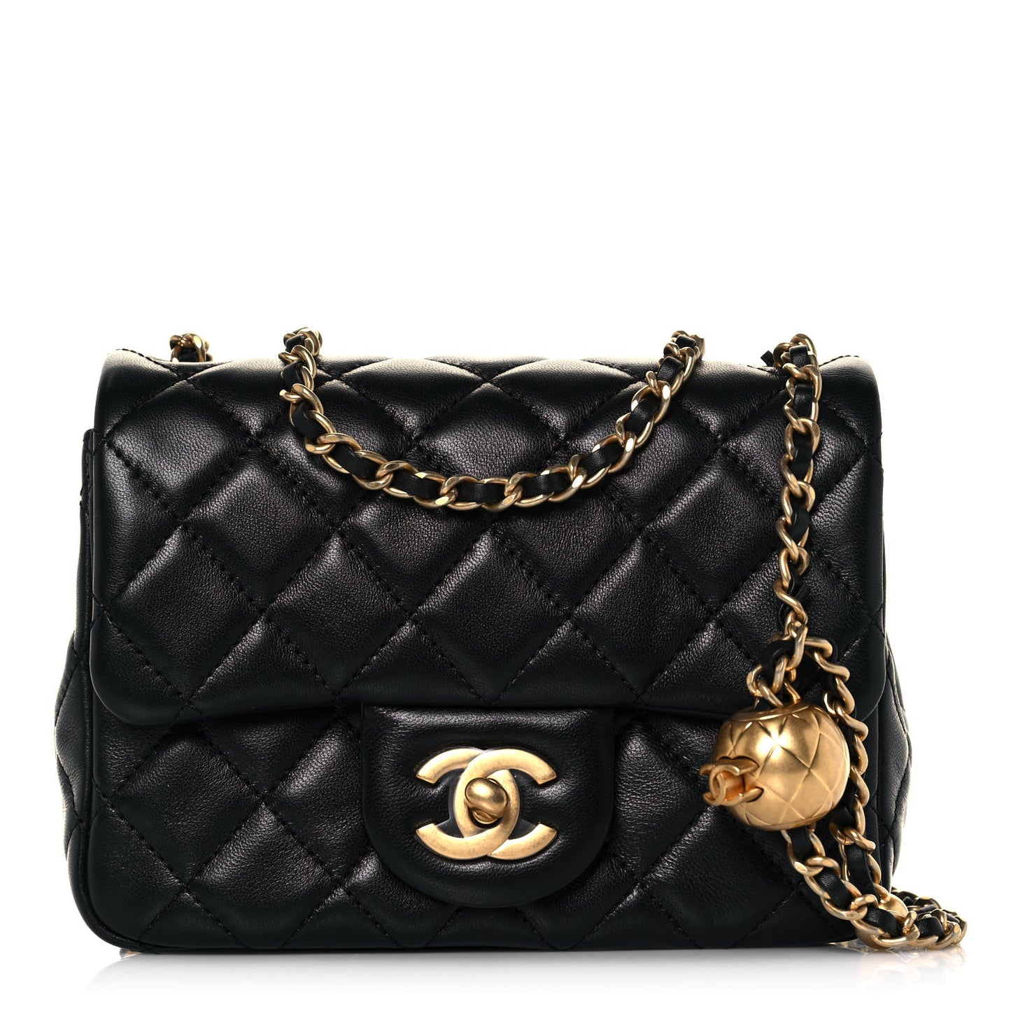 Lambskin Quilted Mini Pearl Crush Flap Black