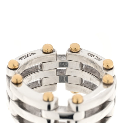 Tiffany Sterling Silver 18K Yellow Gold Gatelink Ring 50 5.5 4 of 4