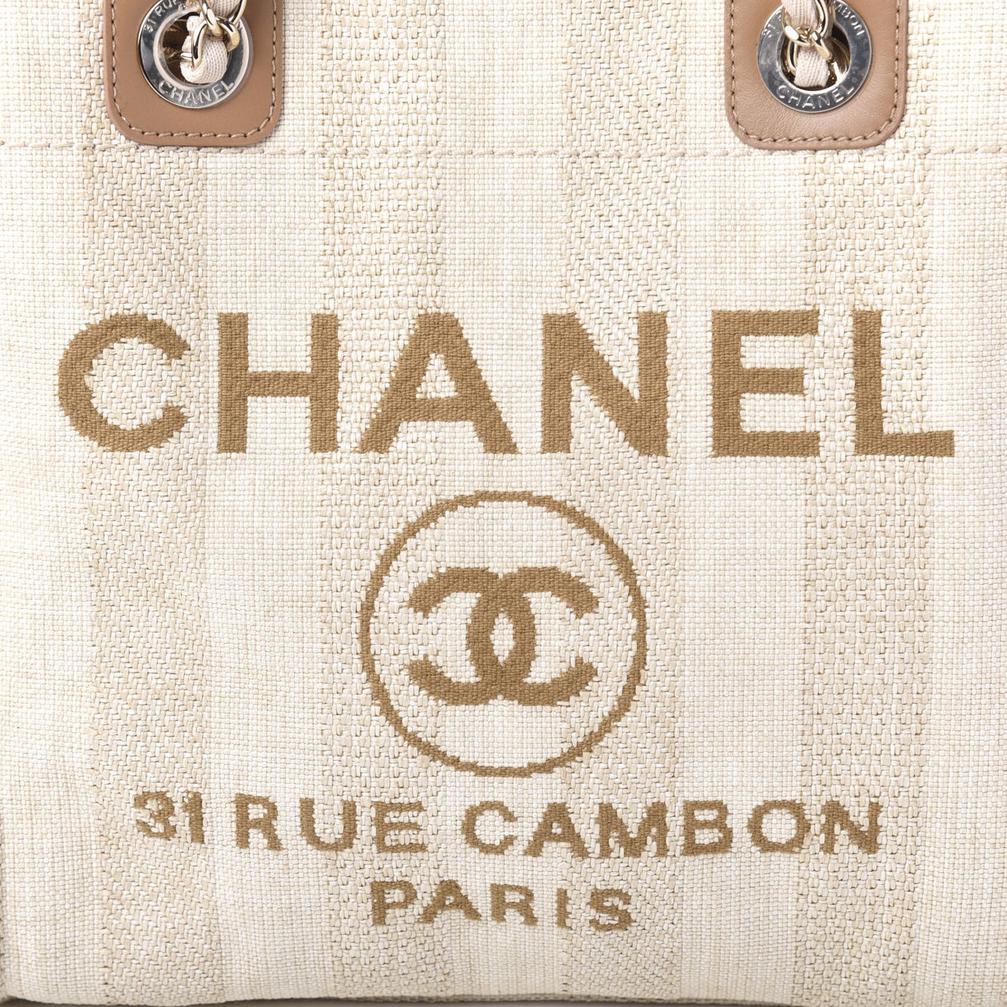 Straw Raffia Calfskin Striped Mini Deauville Tote Beige