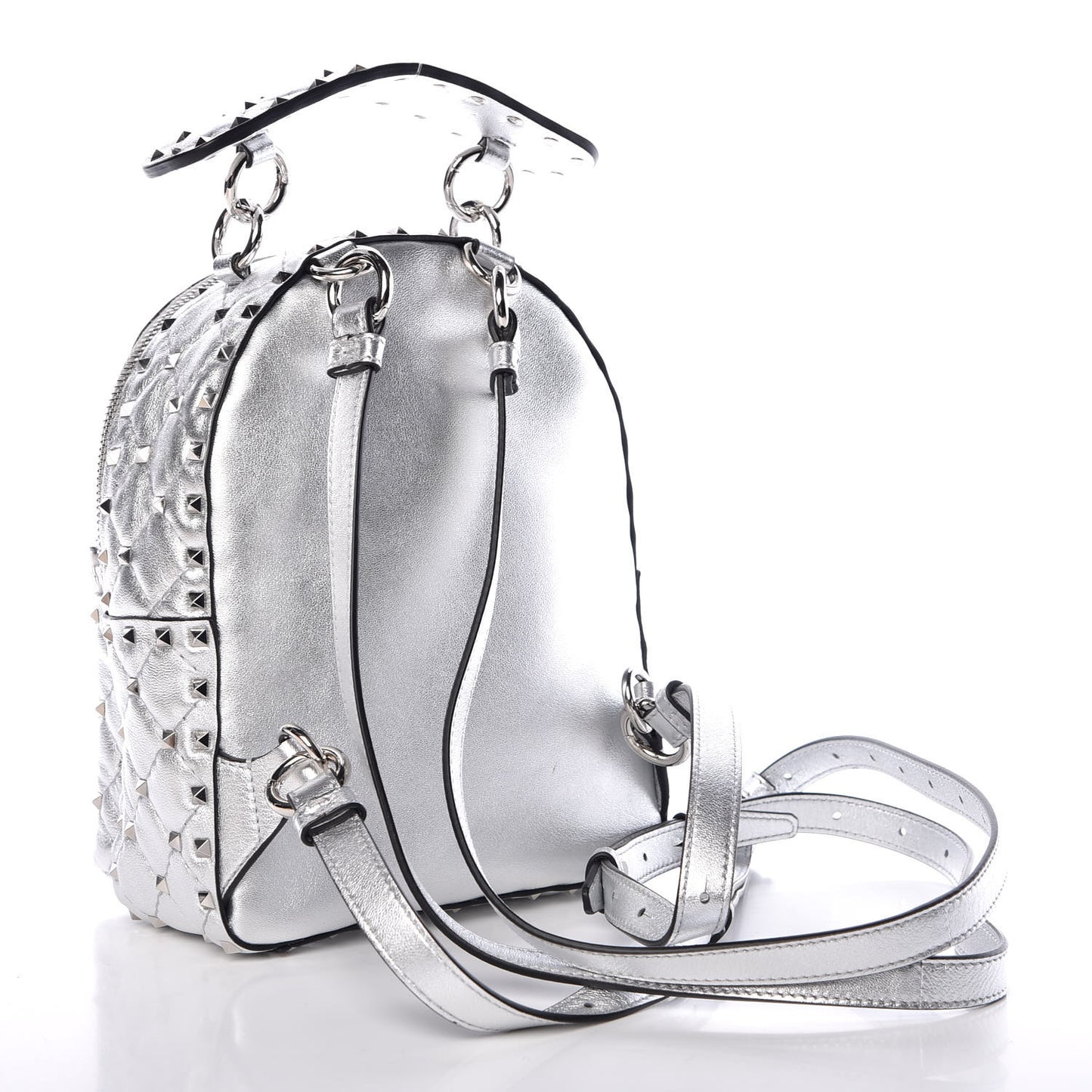 Metallic Nappa Mini Rockstud Spike Backpack Silver
