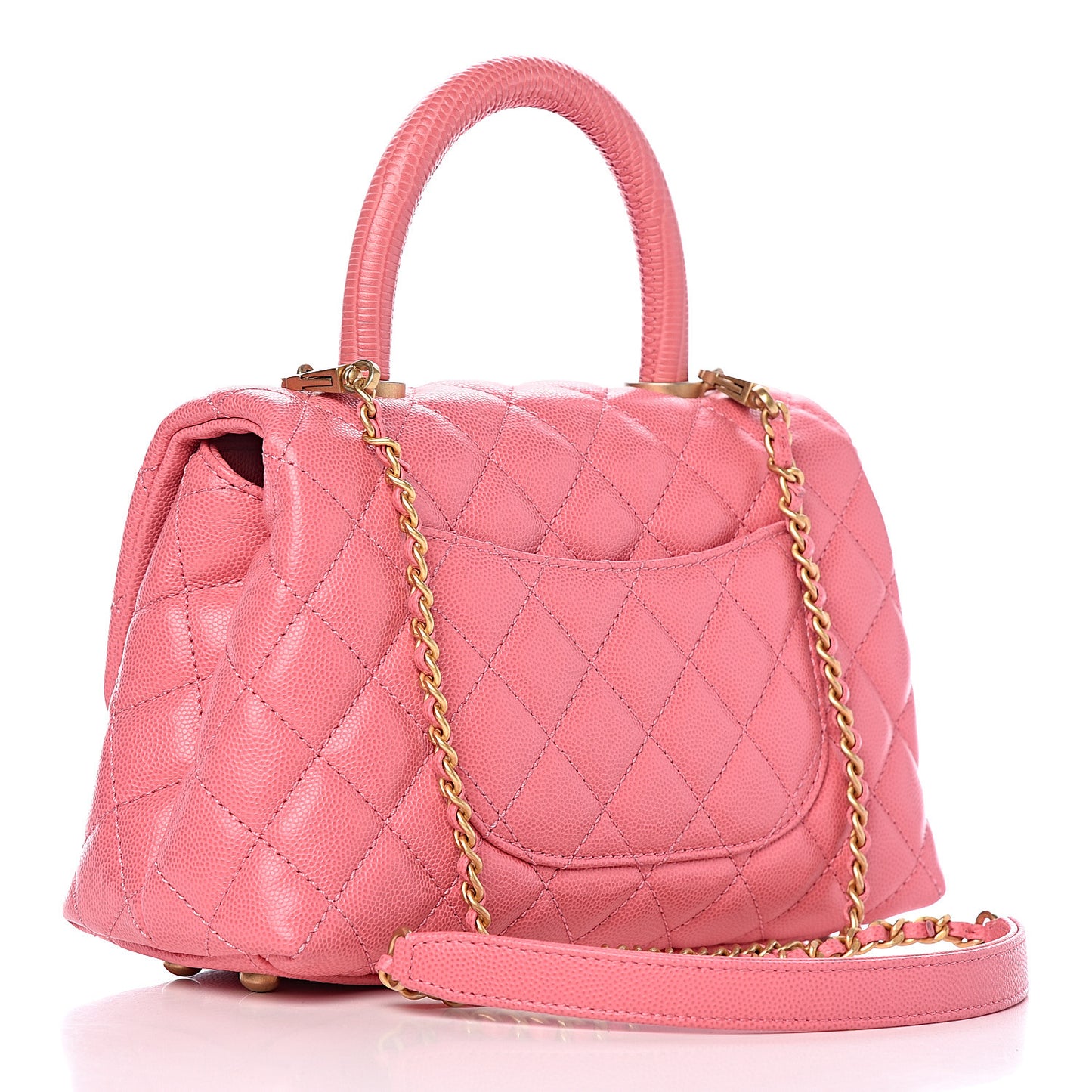 Caviar Lizard Quilted Mini Coco Handle Flap Pink