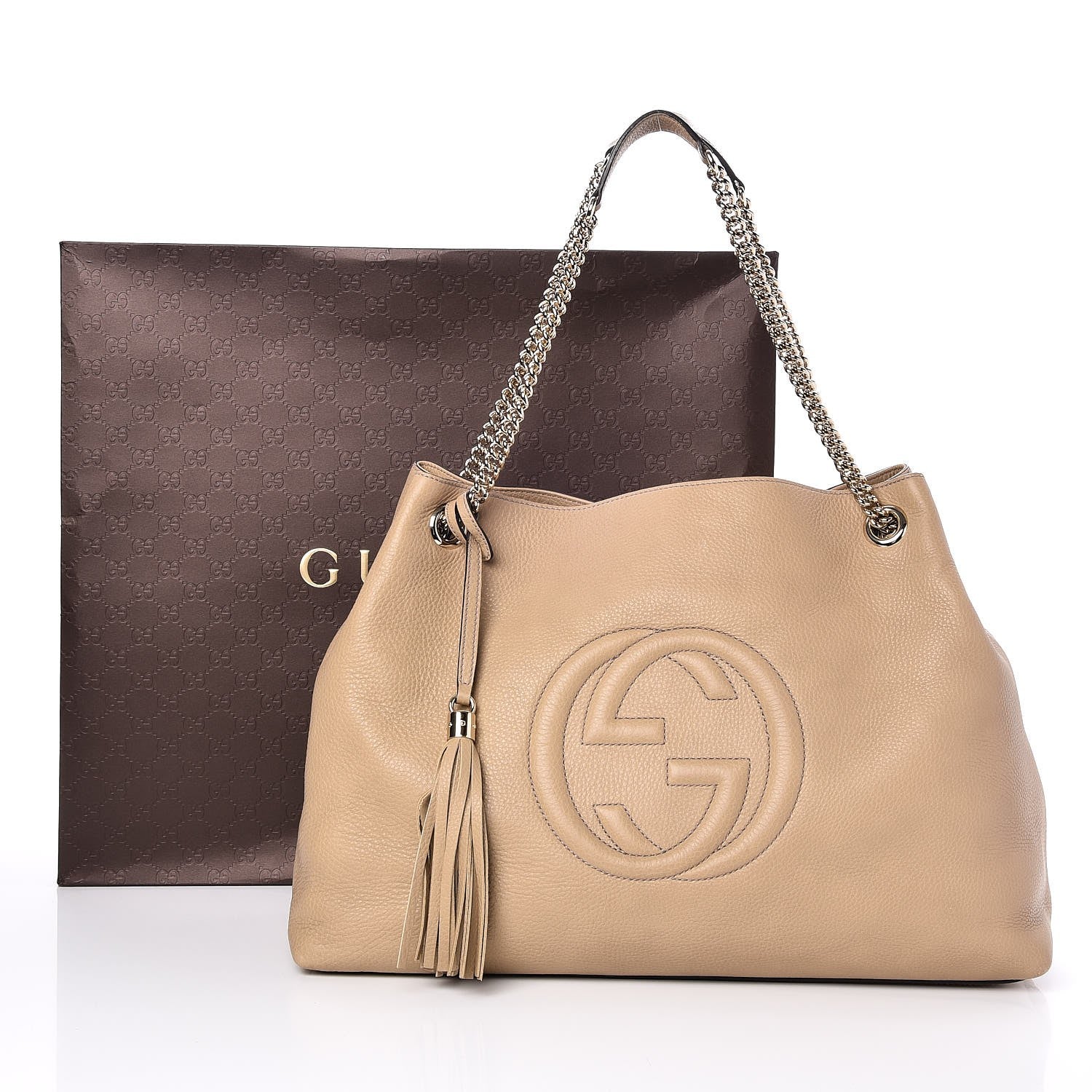Gucci Pebbled Calfskin Large Soho Chain Shoulder Bag Nude 8 of 8