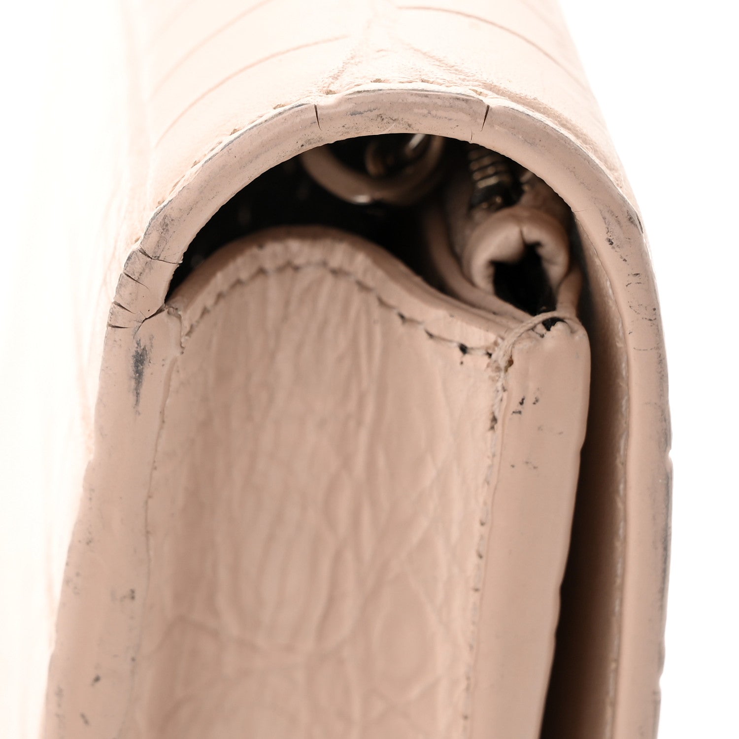 Saint Laurent Calfskin Crocodile Embossed Kate Monogram Tassel Chain Wallet Marble Pink 13 of 16