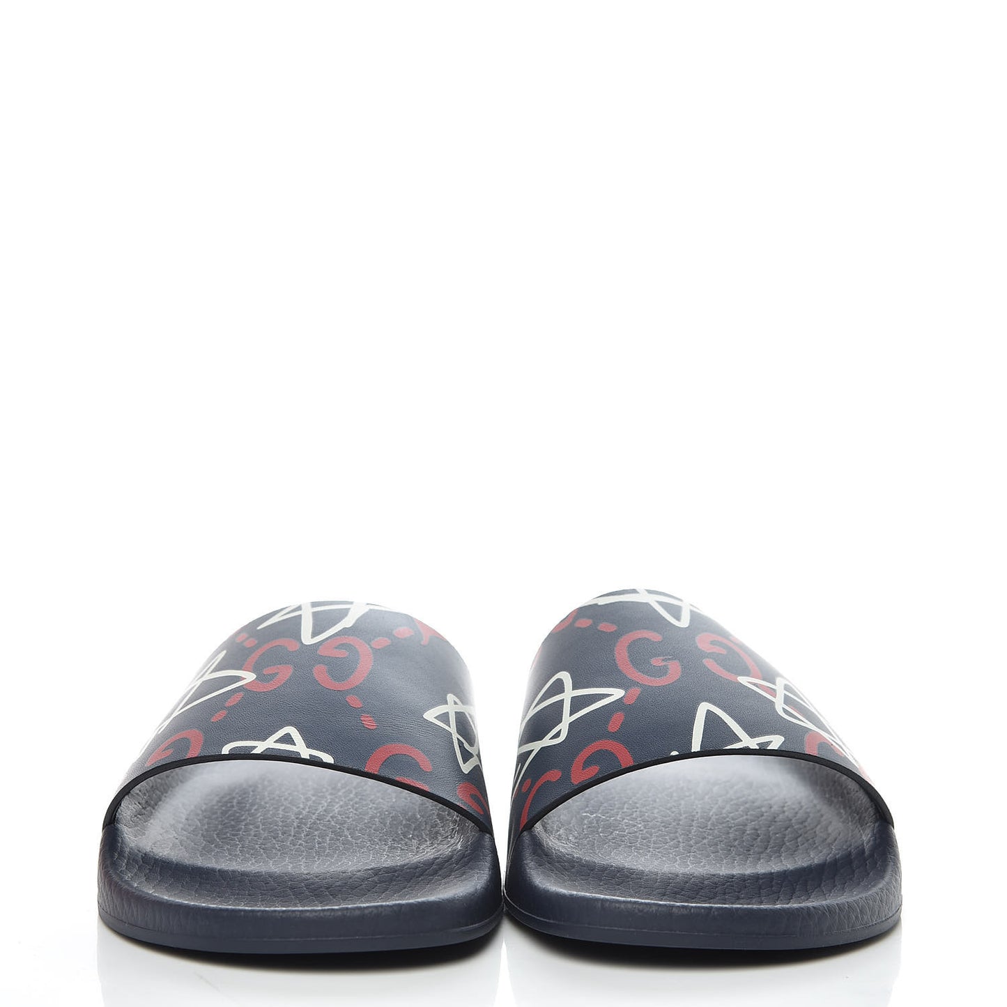 Calfskin GucciGhost Print Womens Slide Sandals 39 Blue Agata Hibiscus Red