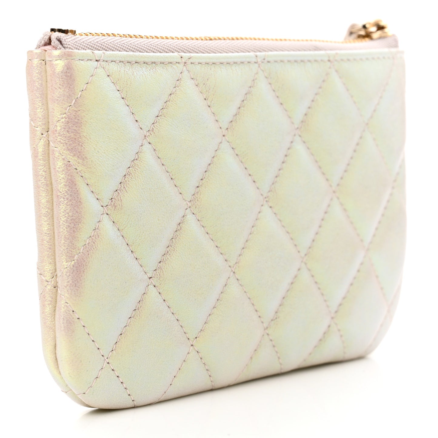Iridescent Lambskin Quilted Small Cosmetic Case Ivory