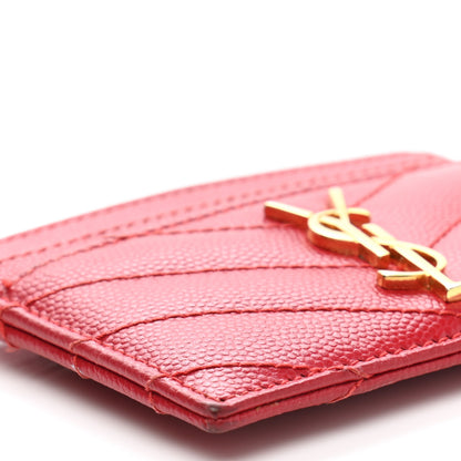 Saint Laurent Grain De Poudre Matelasse Chevron Monogram Credit Card Case New Red 8 of 12