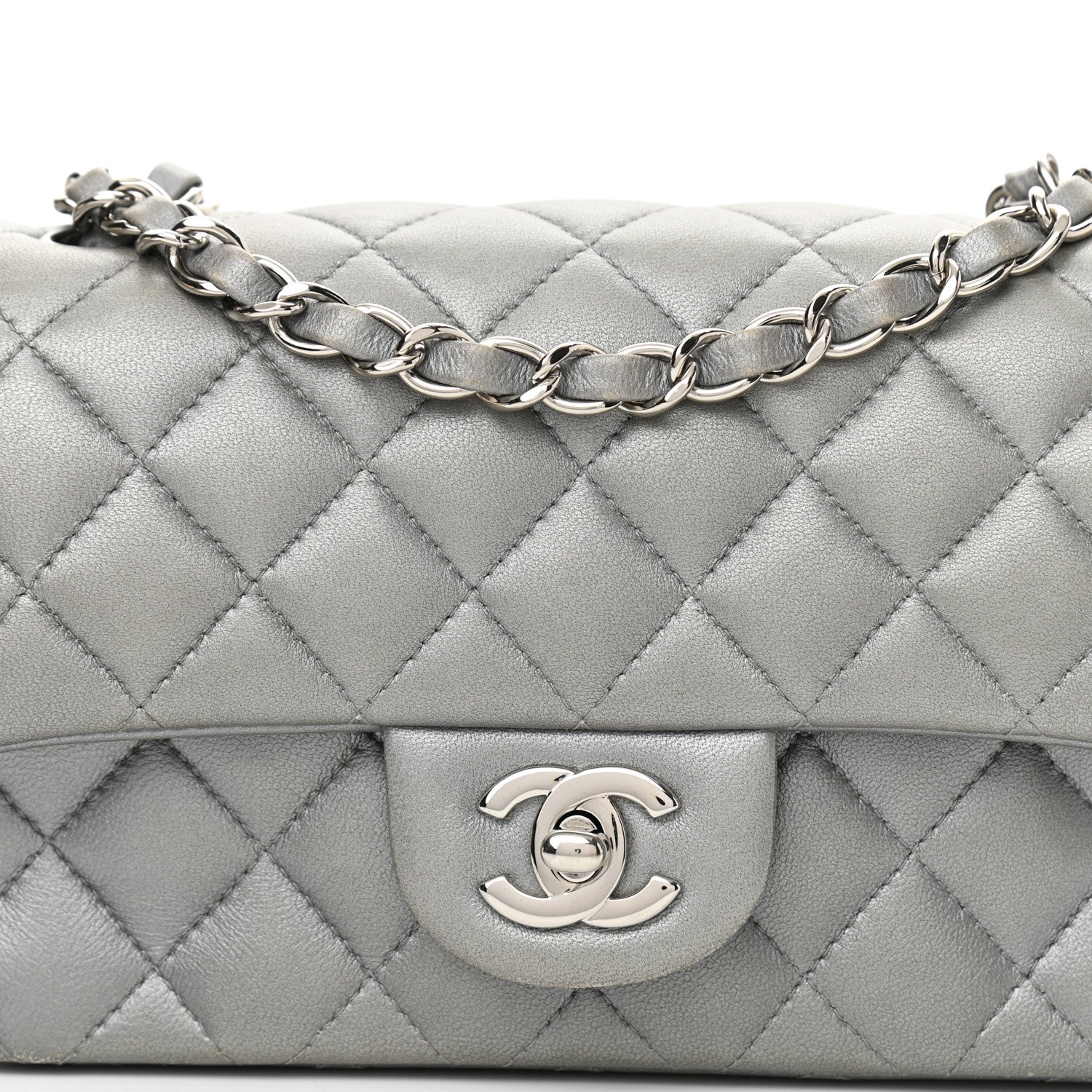Chanel Metallic Lambskin Quilted Mini Rectangular Flap Silver 8 of 14