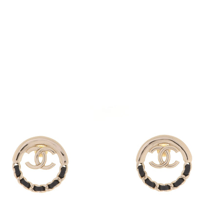Chanel Lambskin Chain CC Round Earrings Gold Black 1 of 5