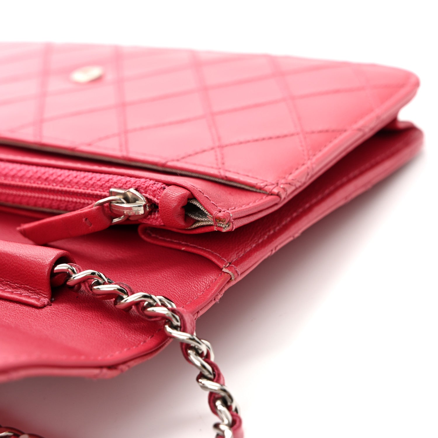 Chanel Lambskin Diamond Stitched Wallet On Chain WOC Pink 12 of 15
